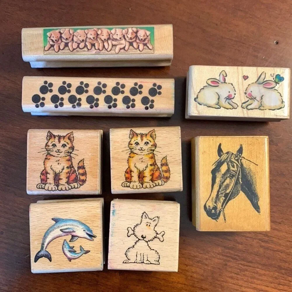 Lot of Rubber Stamp Wooden Mount Animal Collection